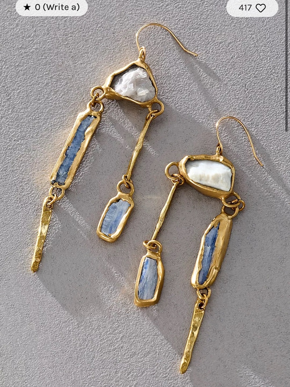 EMILIE SHAPIRO new Gold-Plated Blue Kyanite & White Mother-of-Pearl Drop